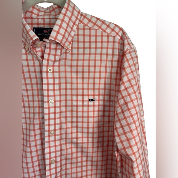 Vineyard Vines Coral Red Orange Plaid Gingham Checkered Button Up Mens Sz Medium - Picture 5 of 11